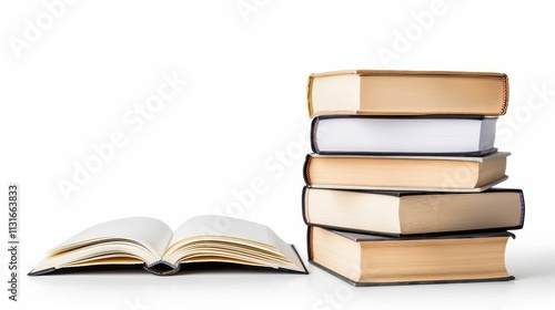 A simple stack of brown hardcover books on a clean white background, perfect for study and enhancing intellectual growth. photo