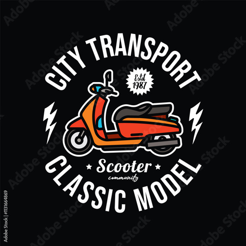 Classic old scooter poster. Original vector illustration in vintage style. T-shirt design. photo