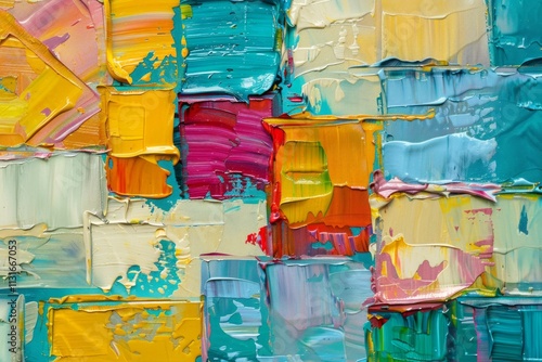 Abstract palette knife oil painting, vibrant geometry photo