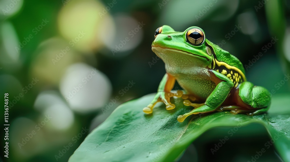 Naklejka premium Green Frog on Leaf