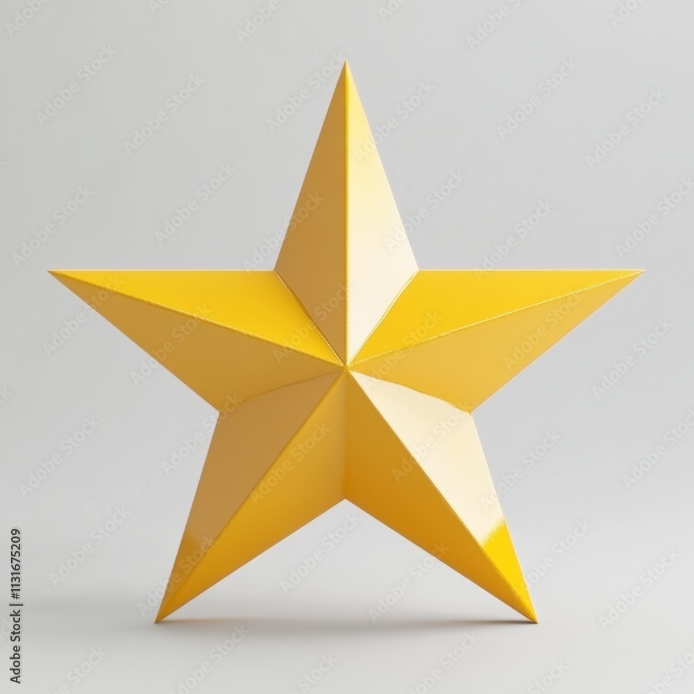 Obraz premium 3D rendering of a simple, bright Christmas star in yellow, set on a plain white background realistic