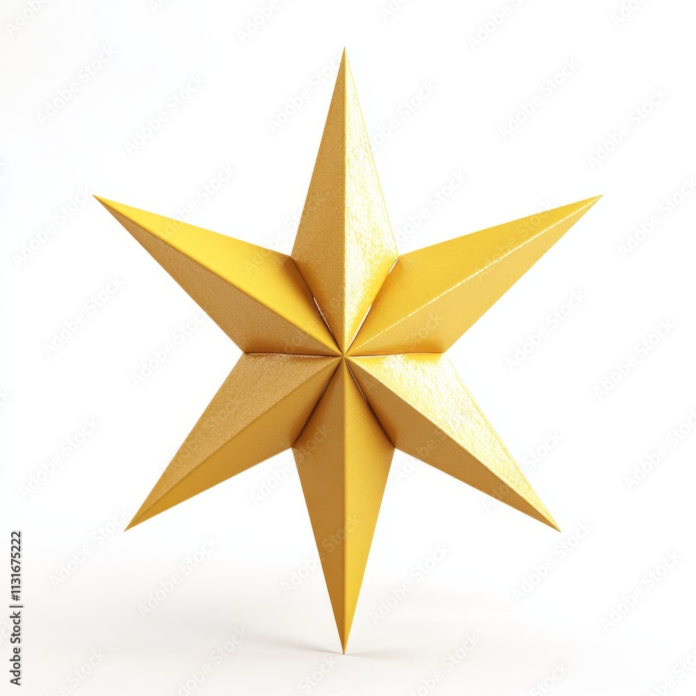 Obraz premium 3D rendering of a simple, bright Christmas star in yellow, set on a plain white background realistic