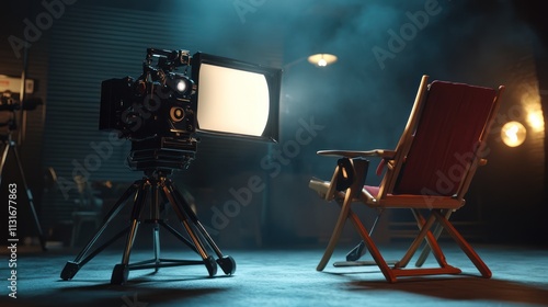 Movie Set with Camera and Director's Chair photo