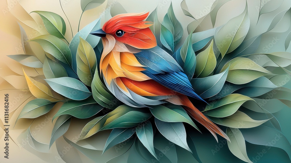 Obraz premium The abstract bird design is intricately woven into the vibrant illustration