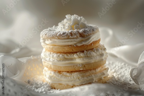 Exquisite Layered Dessert: A symphony of delicate layers, fluffy cream, and a sprinkle of powdered sugar. This sweet treat is perfect for any occasion.