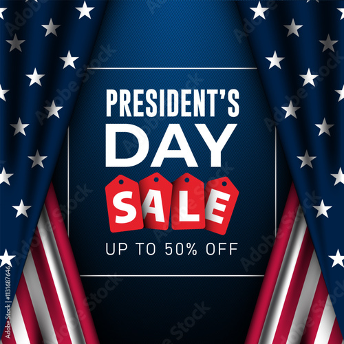 Presidents Day Sale Up To 50 Percent Background Design Illustration With USA Flags