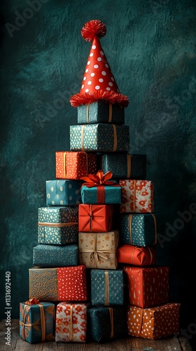 Festive wrapping paper rolls Christmas tree creative artistic images photo