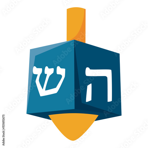 Blue dreidel with Hebrew letters for Hanukkah Vector