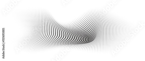 Flowing Wave Dot Halftone Pattern: Curve Gradient Shape on Transparent Background. Suitable for AI, Tech, Network, Digital, Science, and Technology Themes.