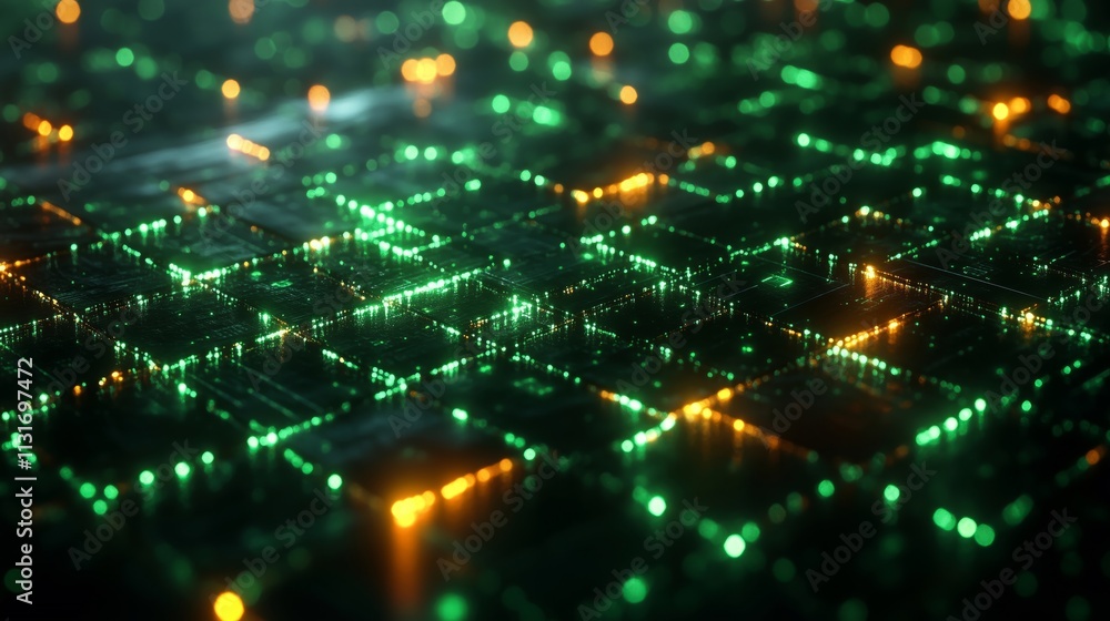 Obraz premium Exploring Abstract Digital Circuits with Neon Light Patterns