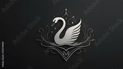 A minimalist swan logo with smooth, flowing lines, featuring a subtle crown on its head for a regal touch. photo