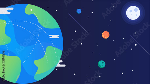 Wallpaper Mural Earth and Planets in Space with Starry Sky Illustration Torontodigital.ca