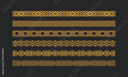 mayan, african or aztec ethnic tribe like border seamless pattern set for design decoration