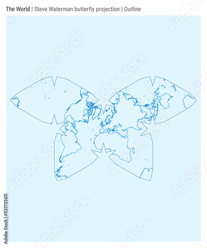 World Map. Steve Waterman butterfly projection. Outline style. High detail world map for infographics, education, reports, and presentations. Vector illustration.