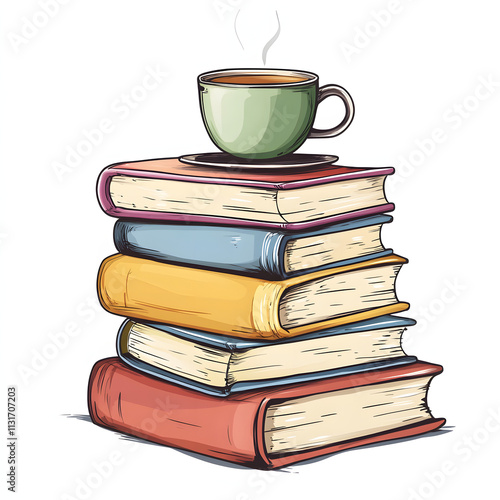 Stack of books clipart illustration on white background  photo