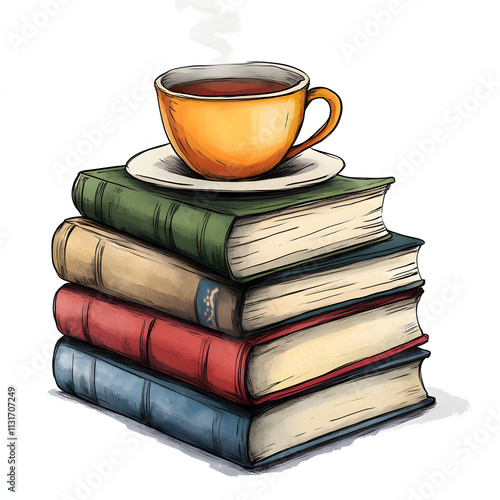 Stack of books clipart illustration on white background  photo