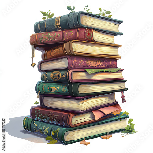 Stack of books clipart illustration on white background  photo