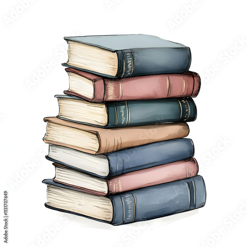 Stack of books clipart illustration on white background  photo