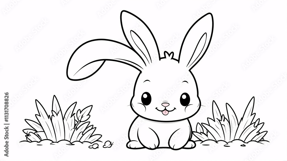 Obraz premium Delightful Rabbit Outline Art for Children Fun Coloring and Drawing Book with Simple Design Elements