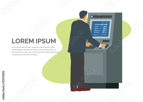 Man using an ATM machine. Simple flat illustration.