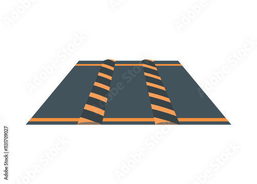 Small road with speed bumps. Simple flat illustration in perspective view.