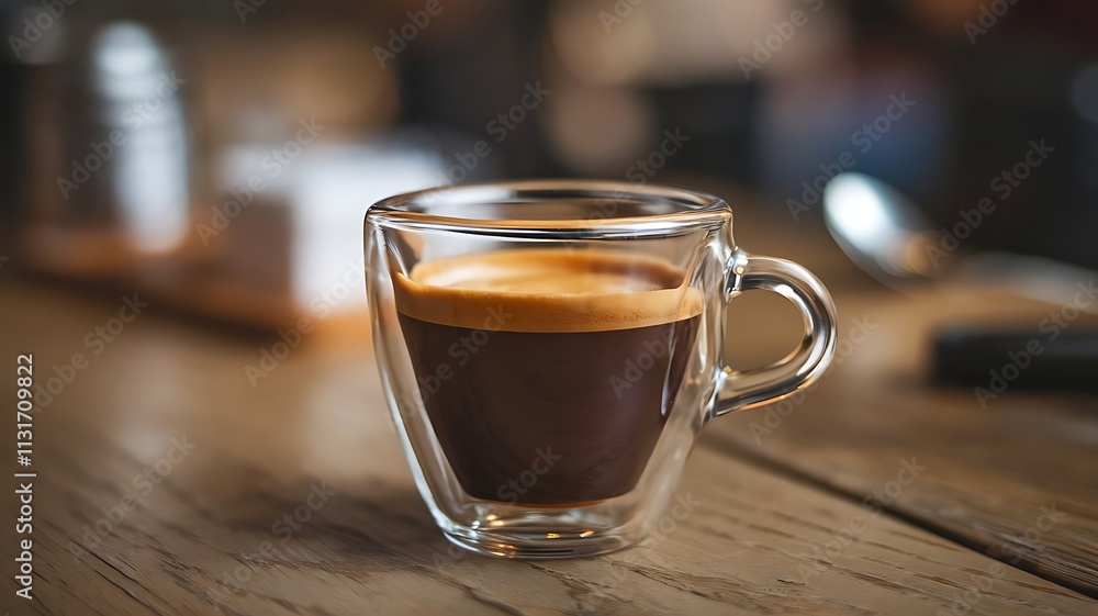 Fototapeta premium Glass cup of espresso coffee on table close-up