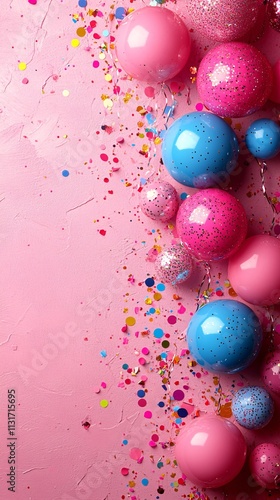 Pink & Blue Balloons, Confetti Party Background
