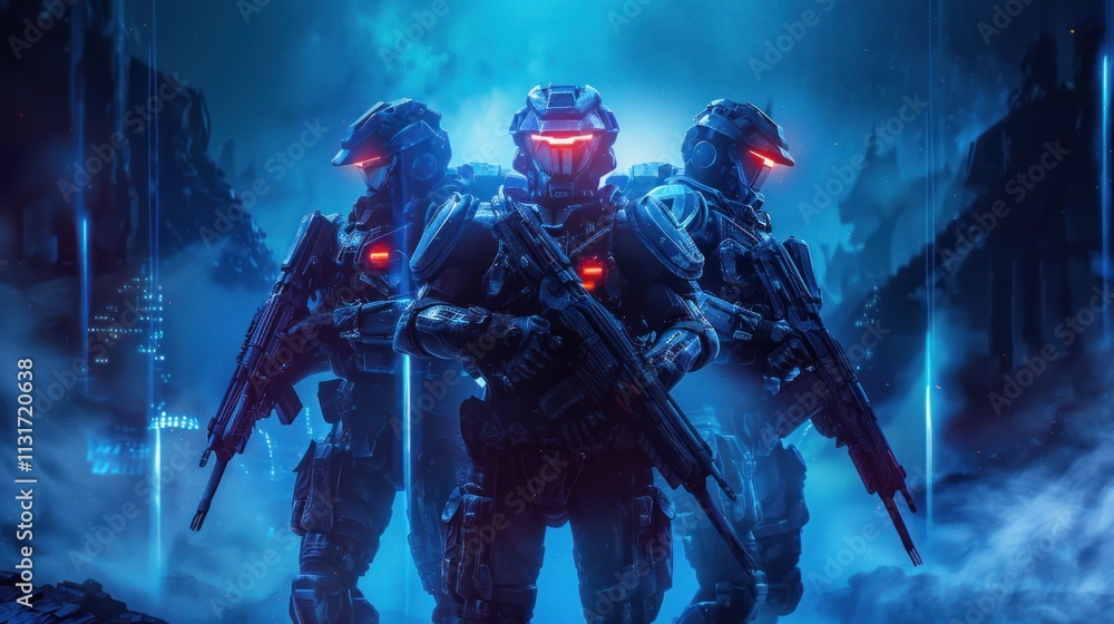 Fototapeta premium Futuristic Soldiers in Battle