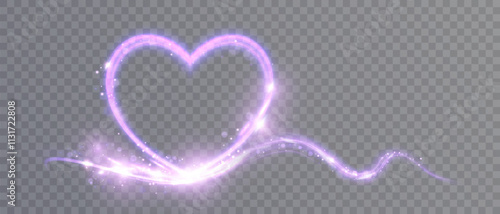 Glowing Bright Heart. Shiny Purple Heart Shape With Bokeh Glitter. Valentine's Day Design Element