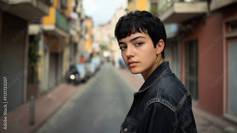 Obraz premium Woman is standing on a street