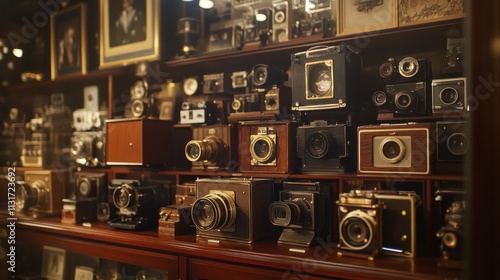 Wallpaper Mural Vintage cameras collection displayed on wooden shelves. Torontodigital.ca