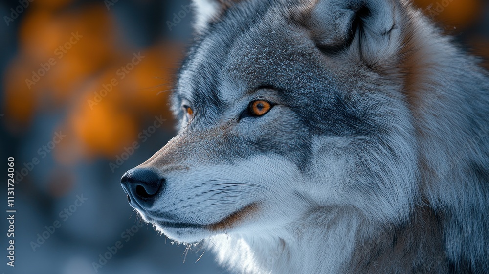 Naklejka premium A close-up of a wolf's face, showcasing its striking features and intense gaze.