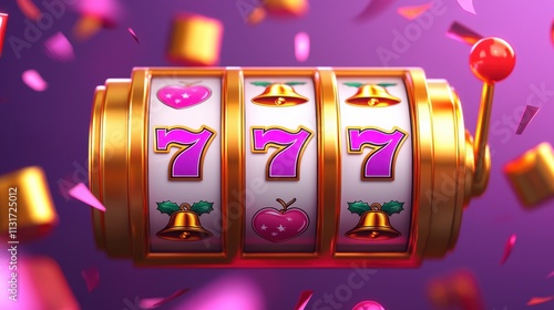 A vibrant slot machine with bright symbols, including cherries and bells, set against a colorful background, exuding excitement and fun.