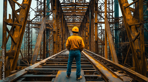 A civil engineer inspecting a bridge project, ensuring structural integrity and compliance with regulations. photo