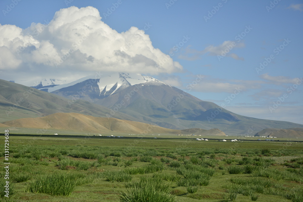 Fototapeta premium A local nomadic family's summer pasture in Altai Tsambagarav mountains in Western Mongolia