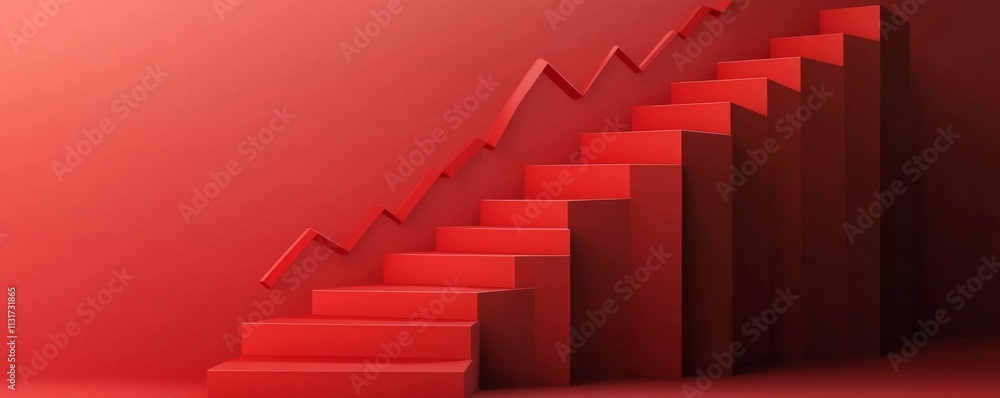 Obraz premium Climbing business steps with growth indicators on the sides, progress symbol,