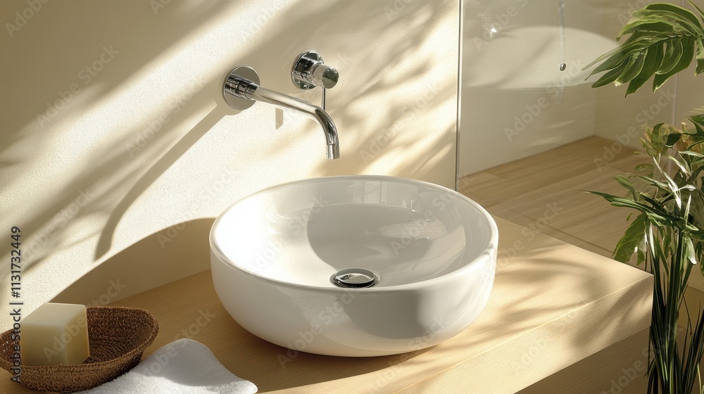 Fototapeta premium Bright and Airy Bathroom with Round Sink