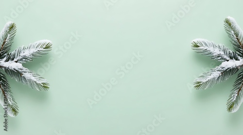 Abstract background with pine tree leaves on borders of light green screen, with free copy space for text or advertisement