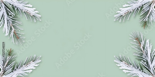 Abstract background with pine tree leaves on borders of light green screen, with free copy space for text or advertisement