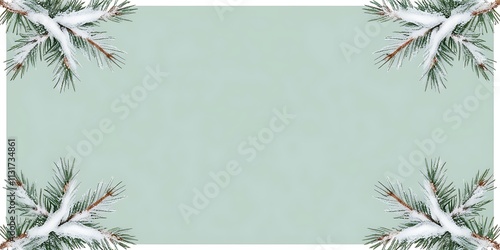 Abstract background with pine tree leaves on borders of light green screen, with free copy space for text or advertisement