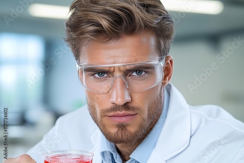 A scientist staring at a petri dish under a microscope, with their expression changing as they discover something groundbreaking photo