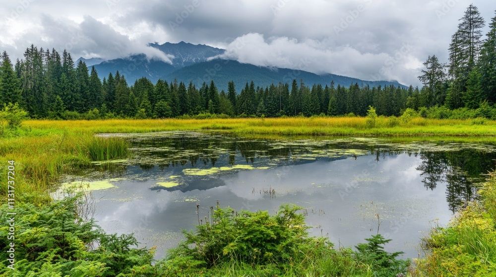 Obraz premium Scenic Mountain Reflections Over Calm Lake Surrounded by Forest