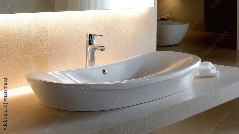 Fototapeta premium Elegant White Sink with Polished Chrome Faucet
