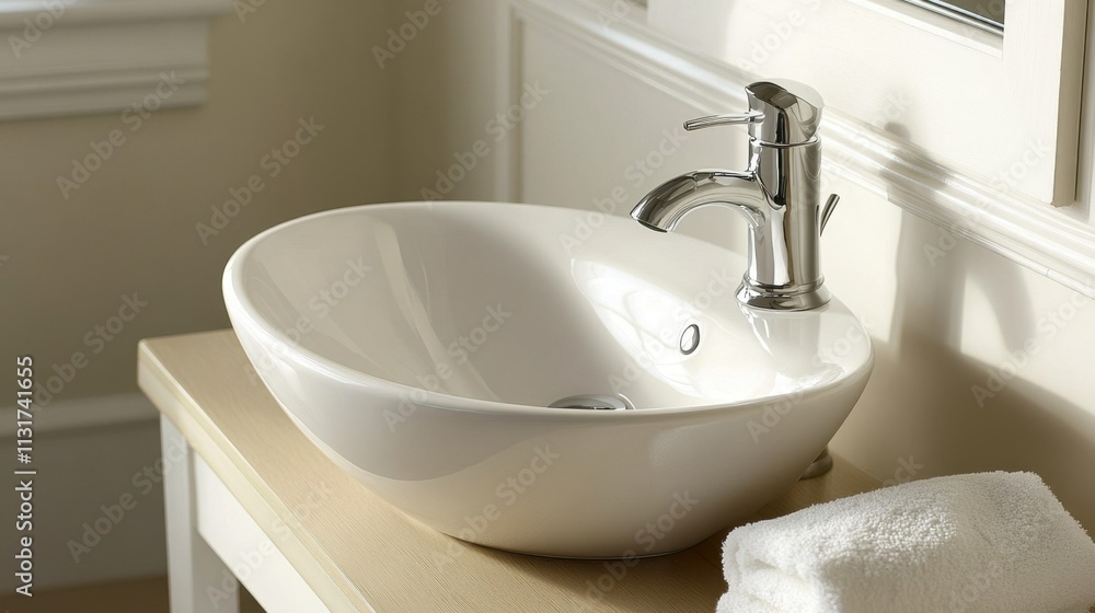 Fototapeta premium Compact White Sink for Small Bathroom Spaces