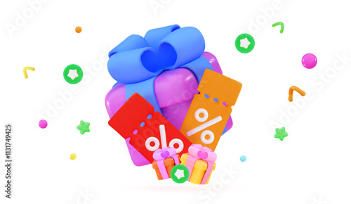Gifts surrounded by discount coupons Christmas and exclusive benefits concept