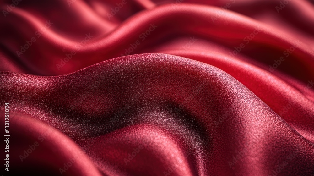 Fototapeta premium A close-up view of luxurious red fabric, showcasing its smooth, flowing texture and sheen.