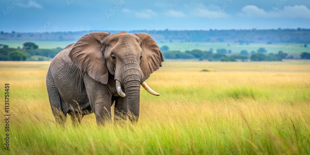 Fototapeta premium African Elephant in Grassland, african elephant, grasslands