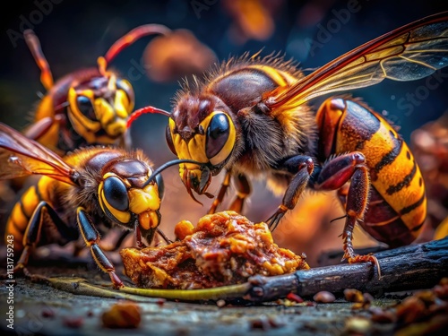 European Hornet Trophallaxis Long Exposure Photography - Insect Macro Closeup photo