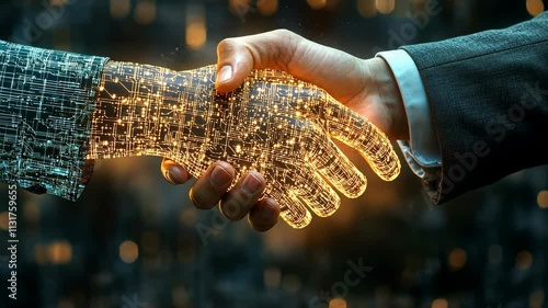 AI Partnership Human Handshake with Futuristic Robotic Hand