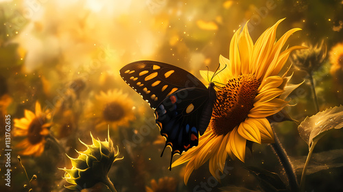 A butterfly is engrossed in extracting nectar from a sunflower oblivious to its environment allowing for undisturbed photography. Oblivious. Illustration photo